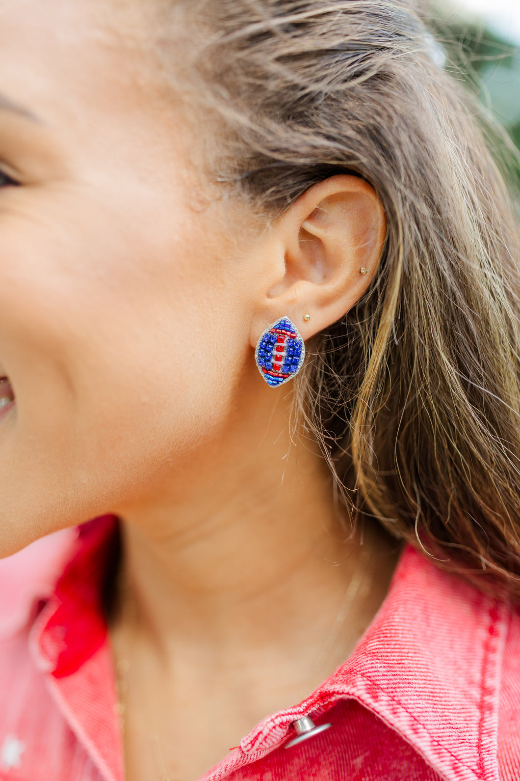 Beaded Blue/Red Football Stud