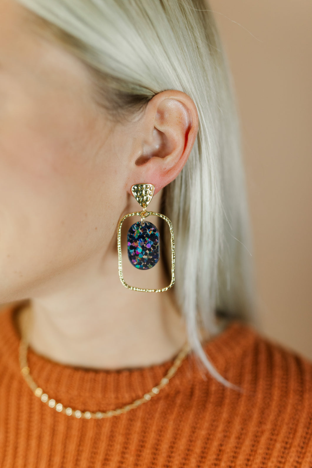 Black Sequin Oval Hoops