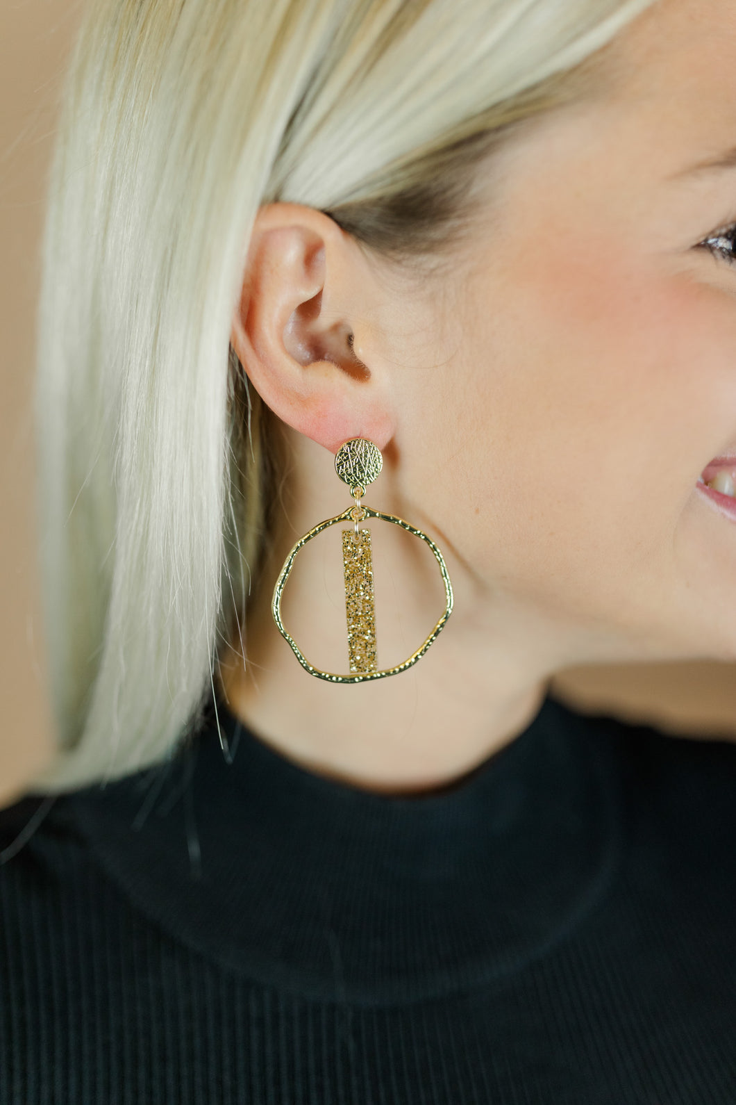 Gold Glitter Stick Hoops