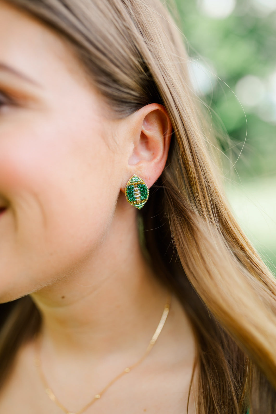 Beaded Green Football Stud