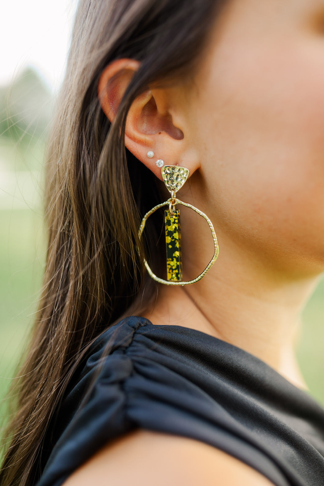 Black/Gold Confetti Stick Hoops