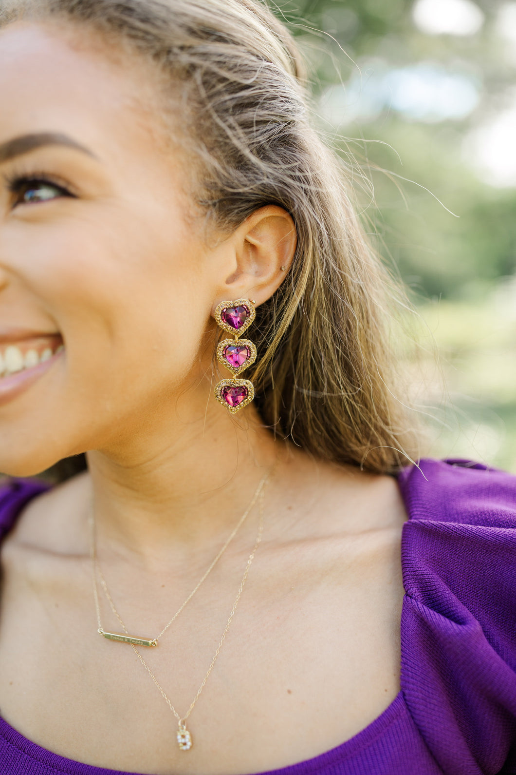 Purple & Gold Beaded Triple Hearts