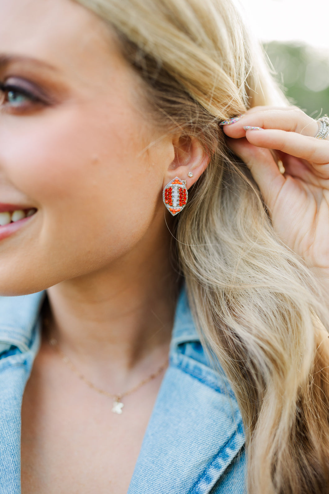 Beaded Orange Football Stud