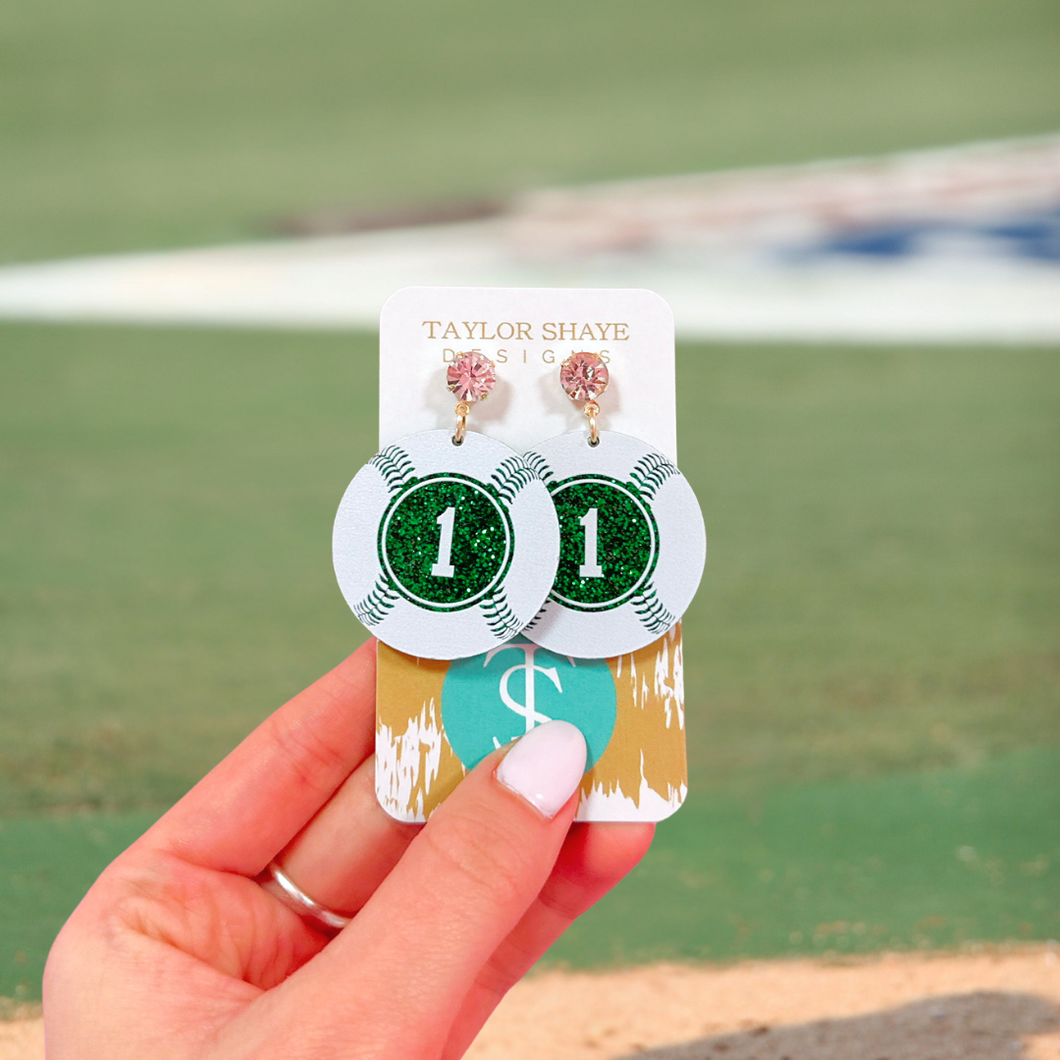 Green Glitter Custom Number Baseballs