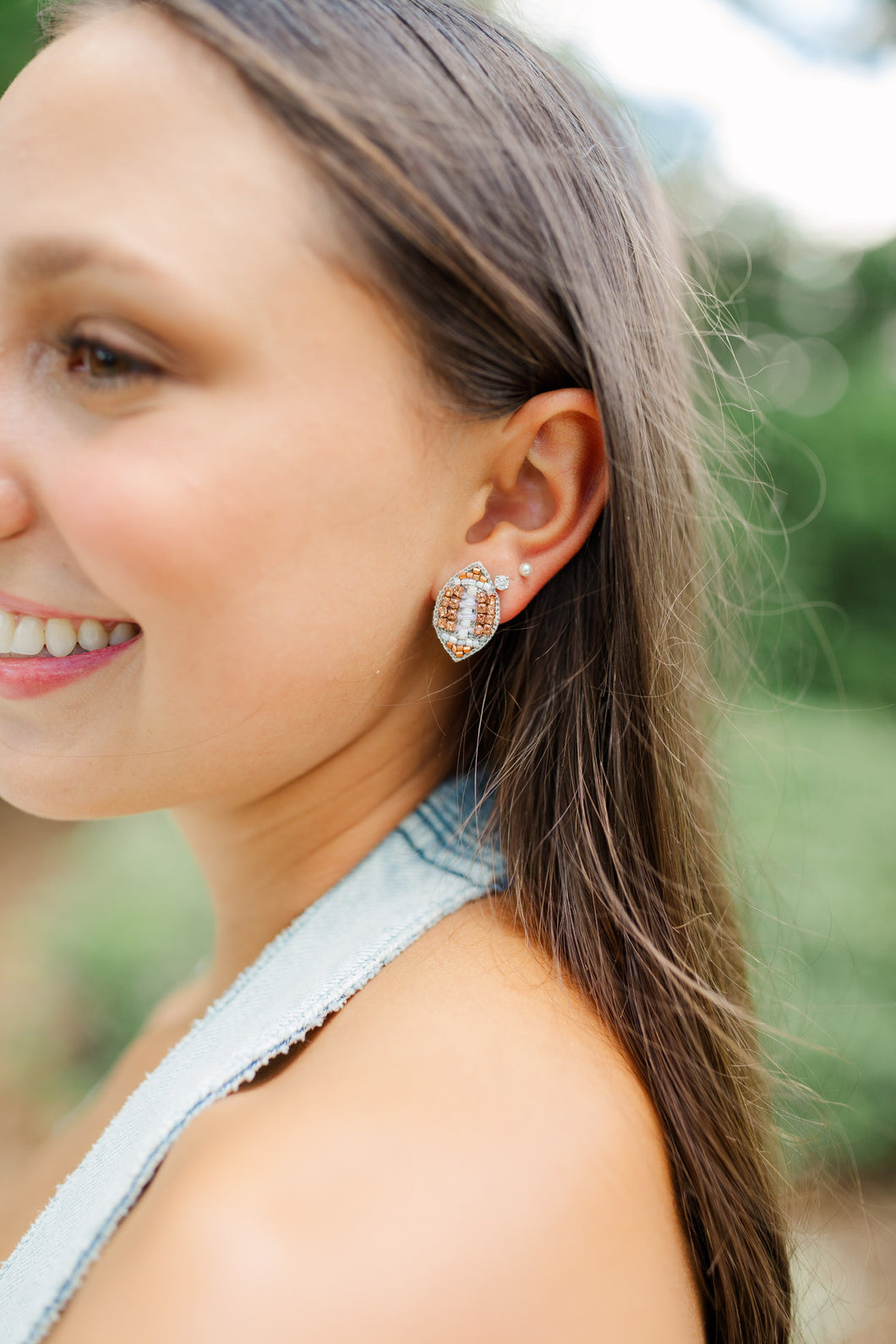 Beaded Brown Football Studs (PRE-ORDER)