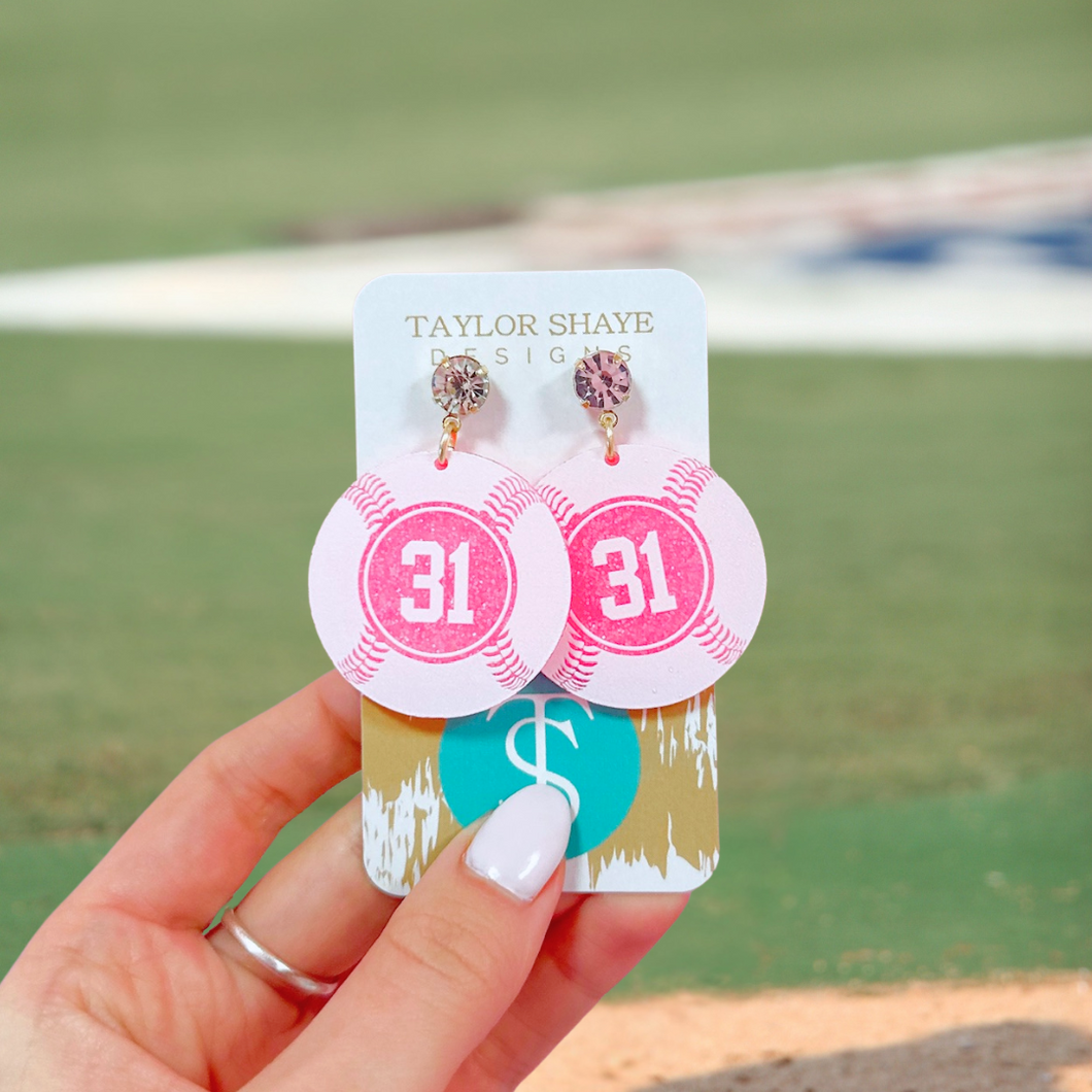 Pink Glitter Custom Number Baseballs