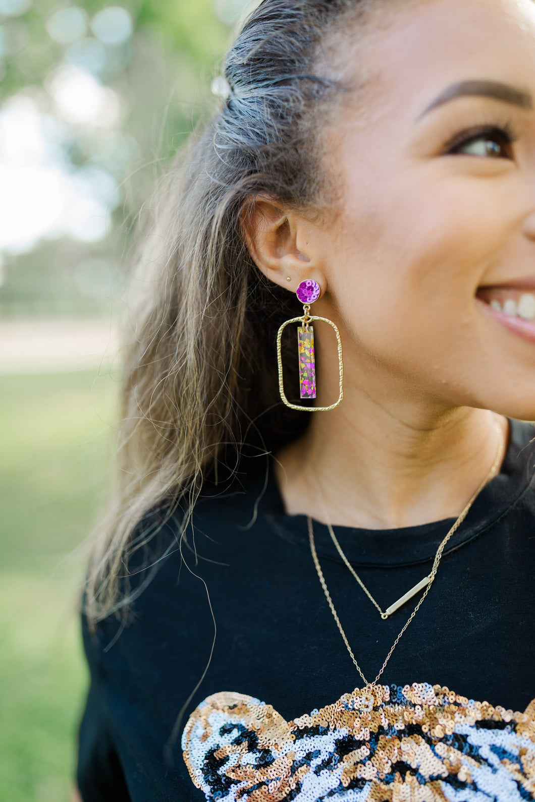 Purple/Gold Flake Stick Hoops