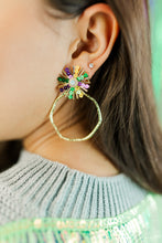 Load image into Gallery viewer, Mardi Gras Sequin Sunburst Hoops
