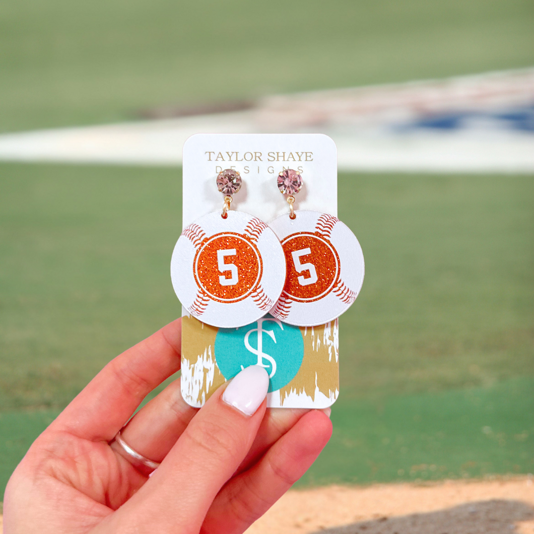 Orange Glitter Custom Number Baseballs