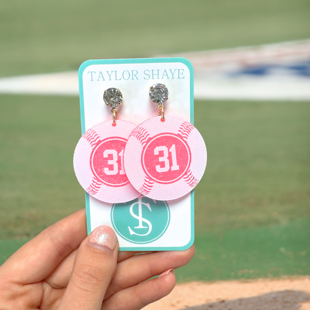 Pink Glitter Custom Number Baseballs