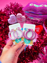 Load image into Gallery viewer, Valentine Glitter Hinge Hoops
