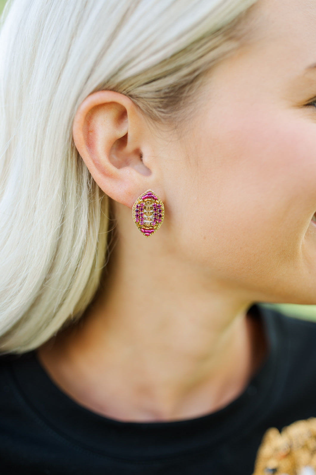 Beaded Purple and Gold Football Stud