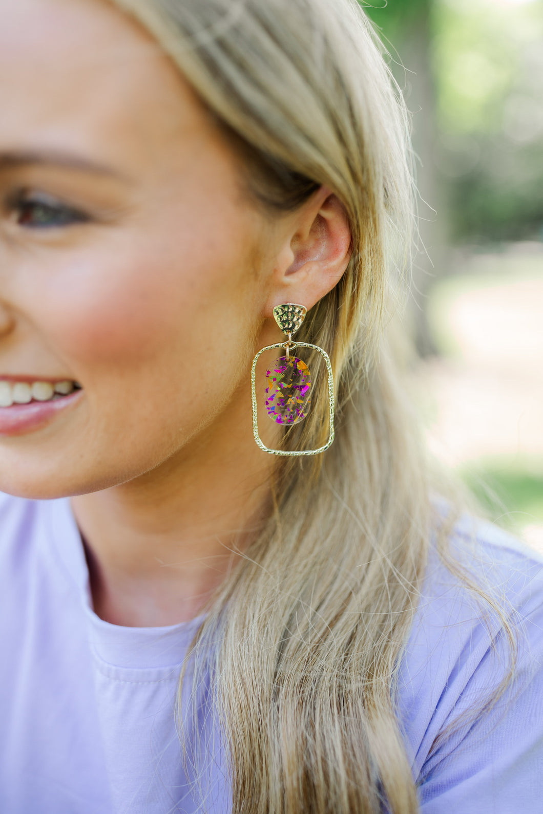 Purple/Gold Flake Oval Hoops