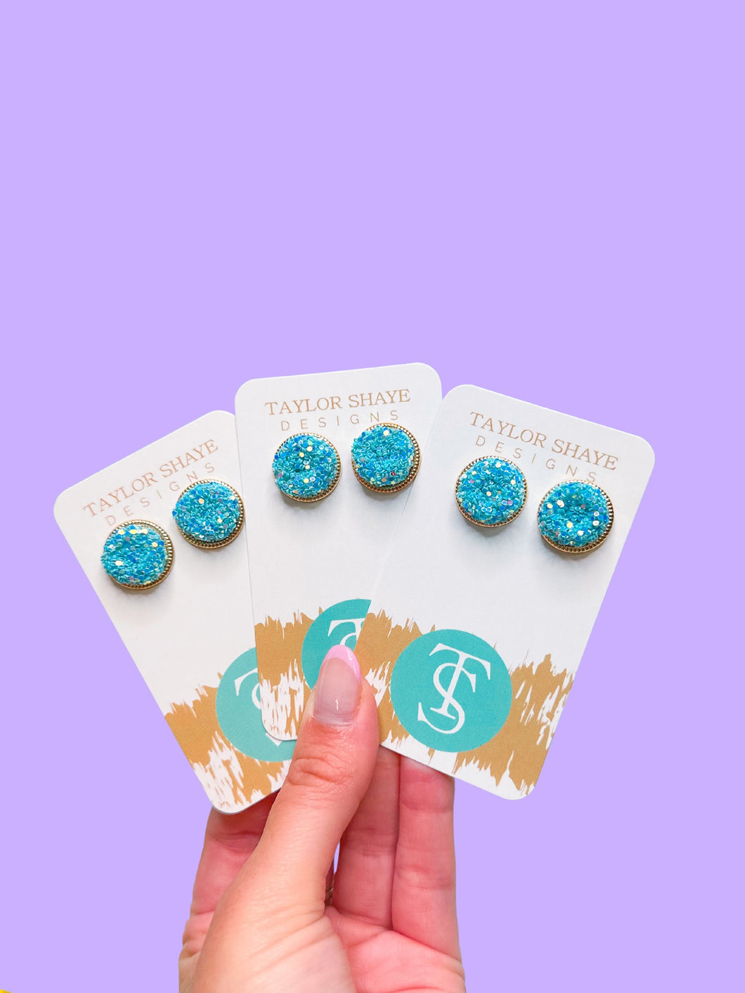 Sky Blue Glitter Studs