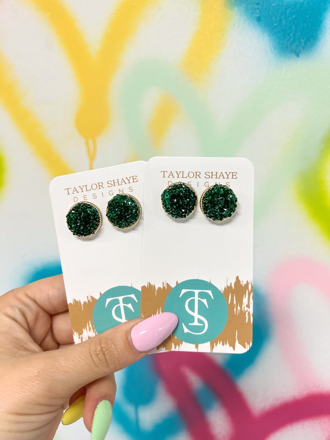 Emerald Glitter Studs